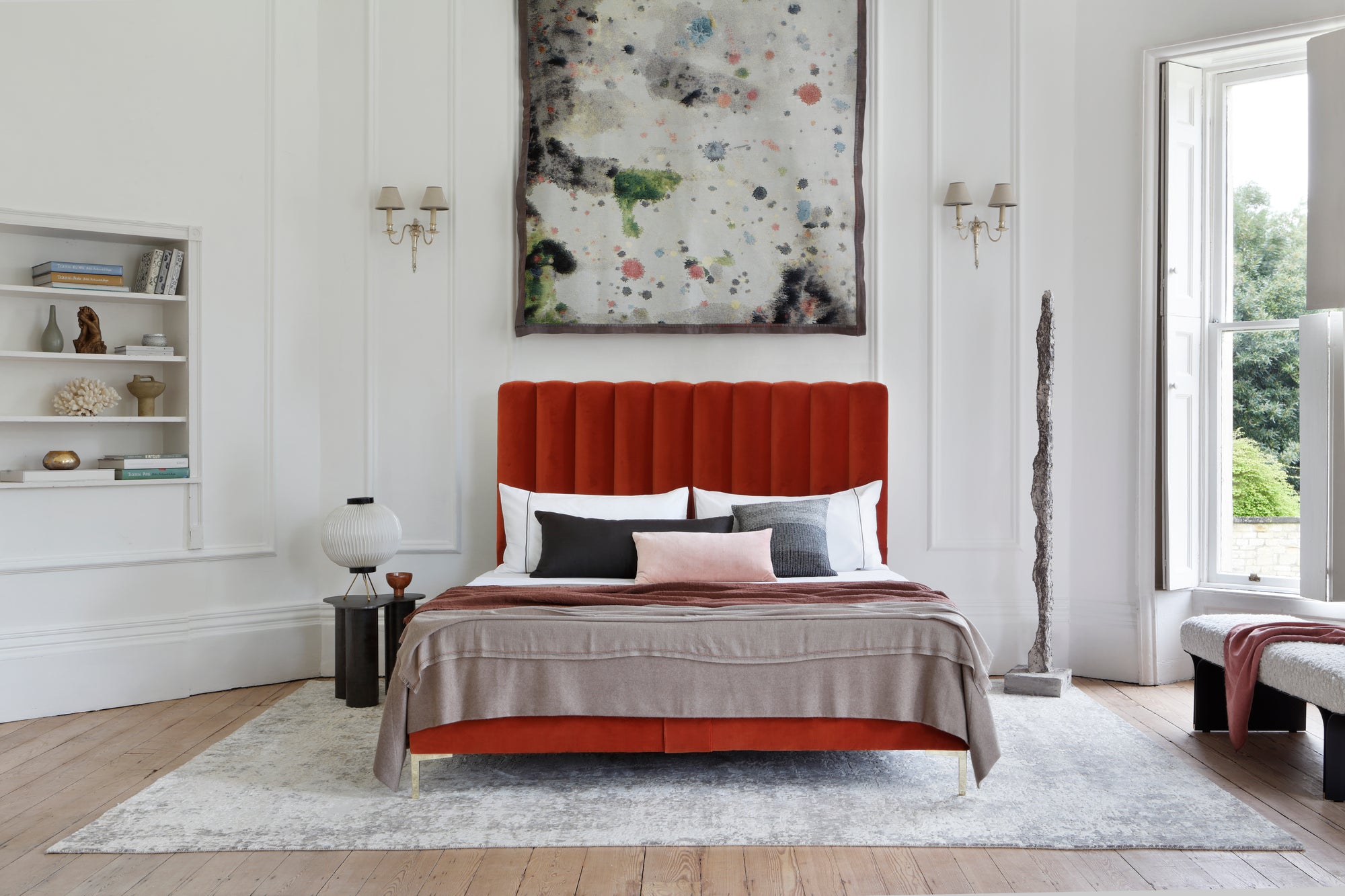 Savoir Hudson bed with a fluted headboard crafted with natural materials