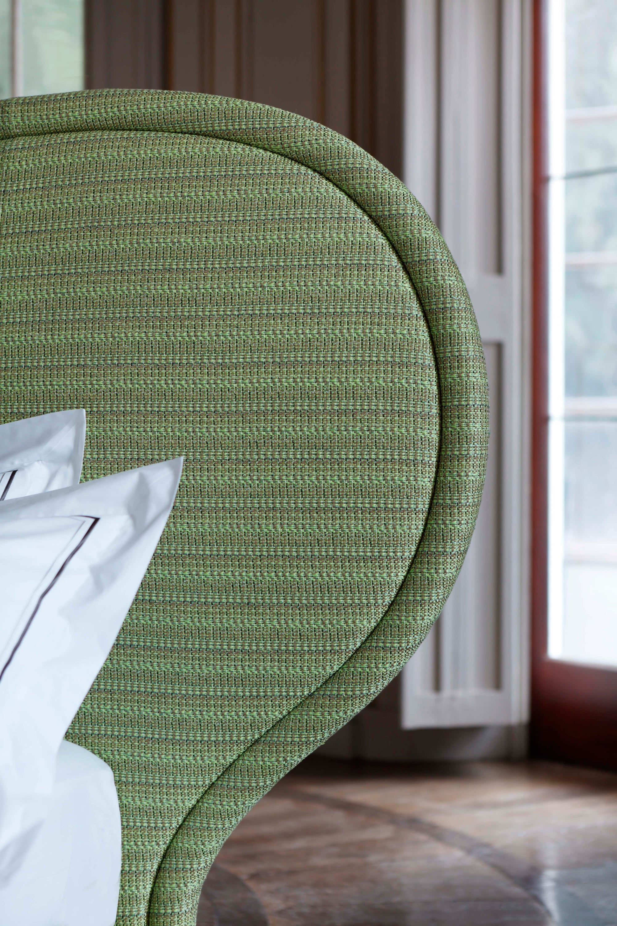 Close-up of the Louis headboard by  the designer Francis Sultana