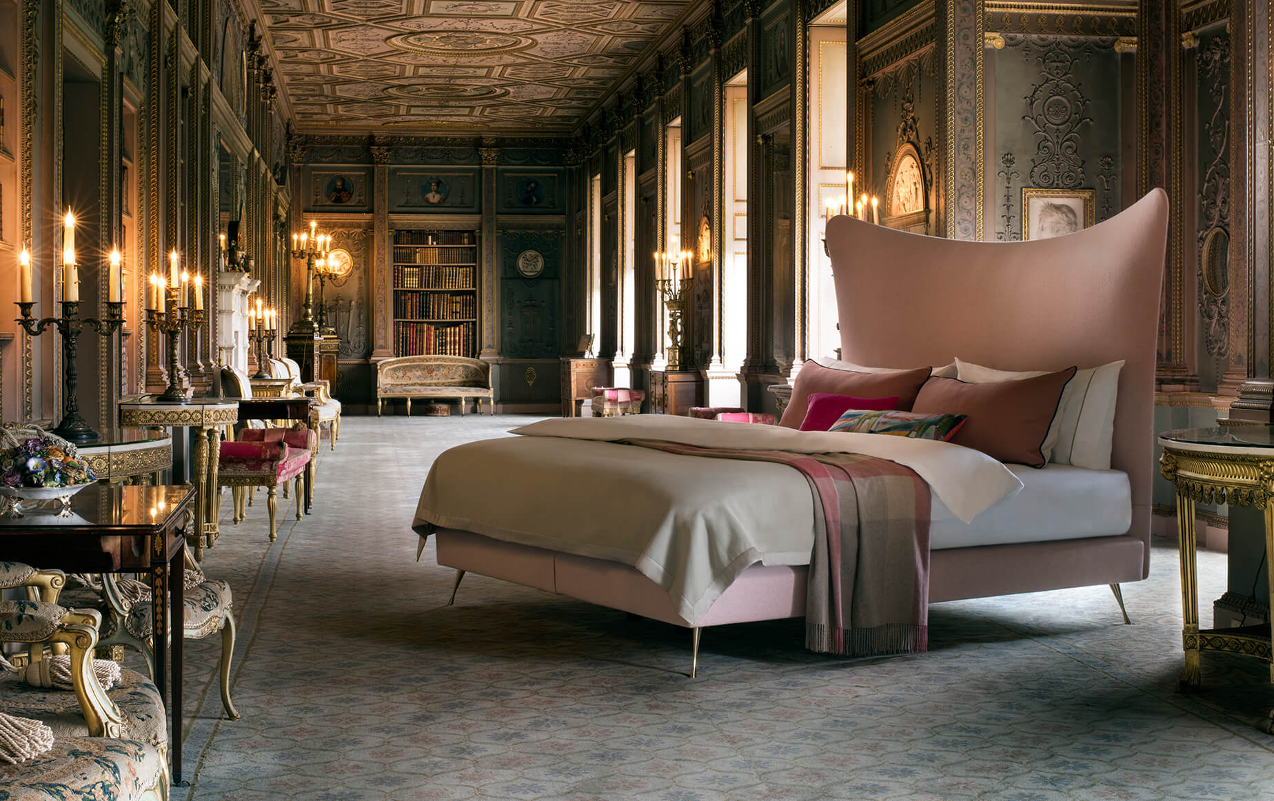 Amelia No 3 bed set photographed and completely dressed on a sumptuous room