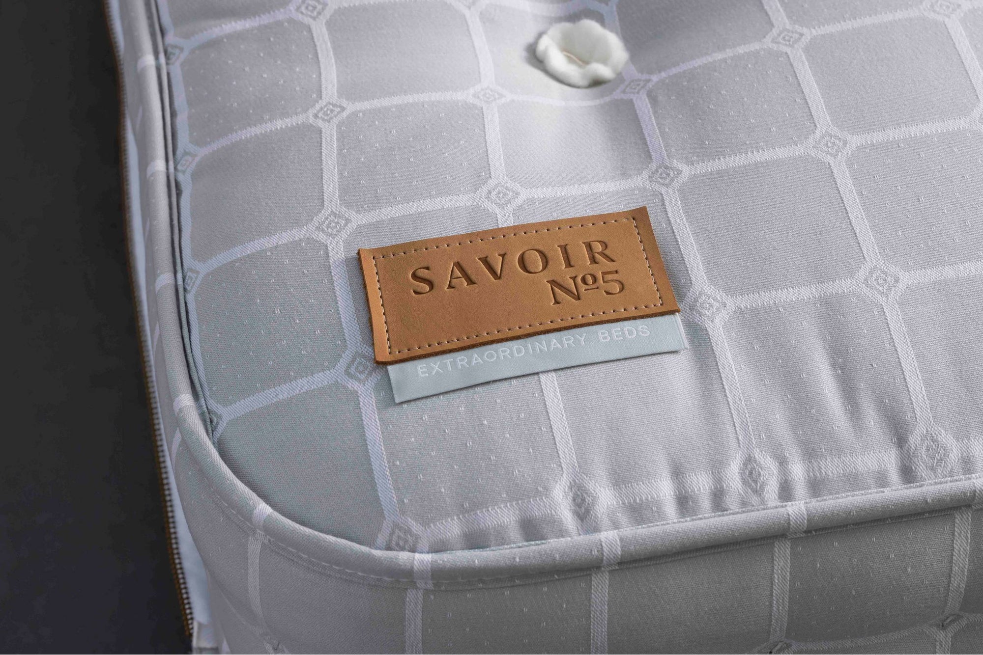 Savoir No 5 leather label on mattress