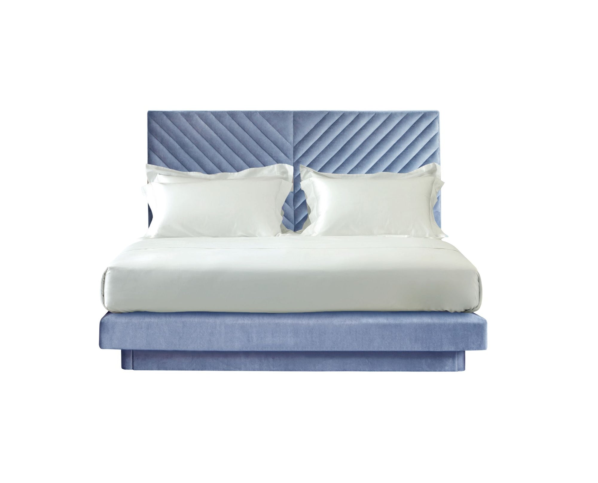 Undressed Savoir Stella bed with a sky blue headboard and base