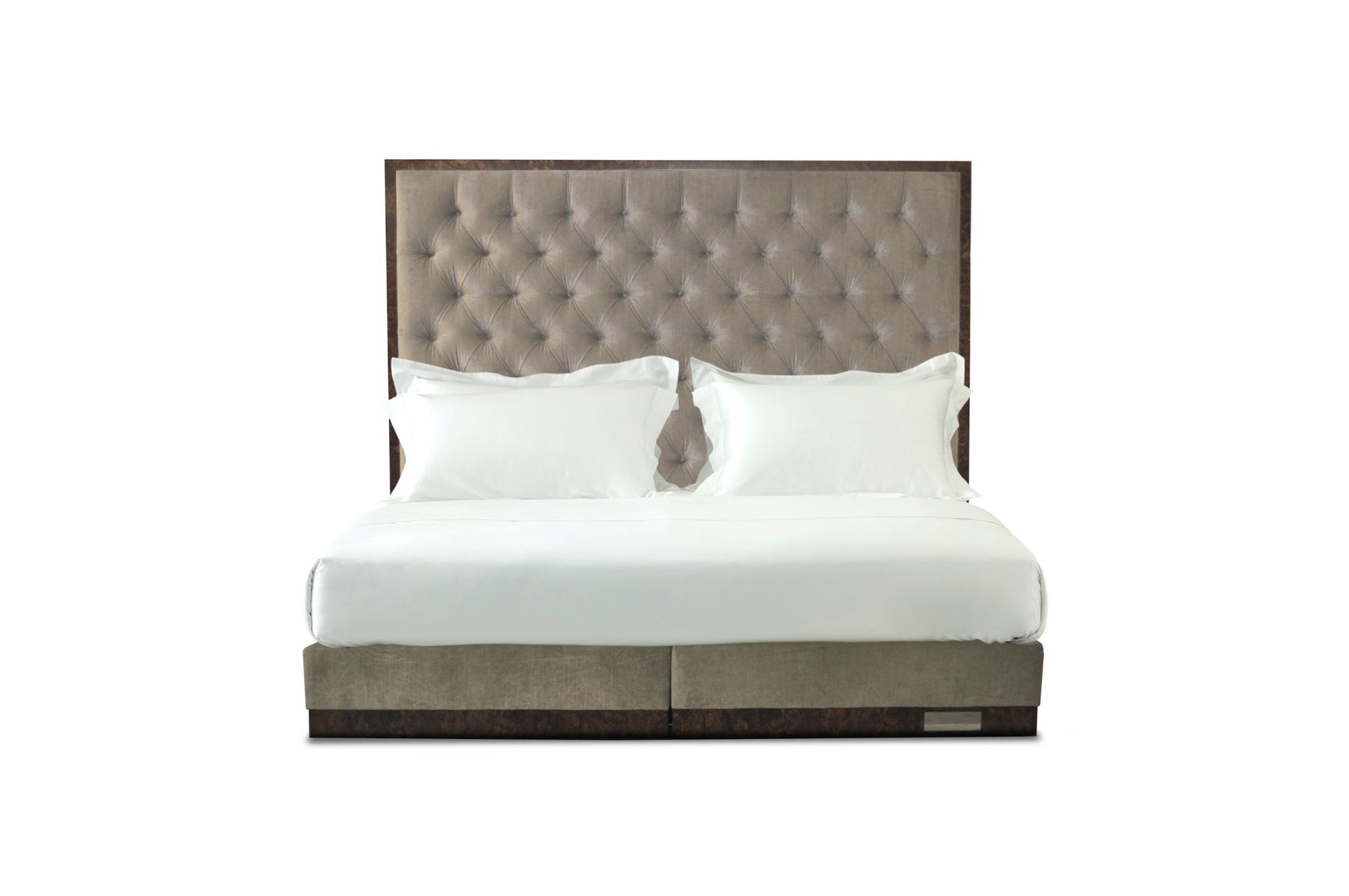Undressed State bed with a grey headboard