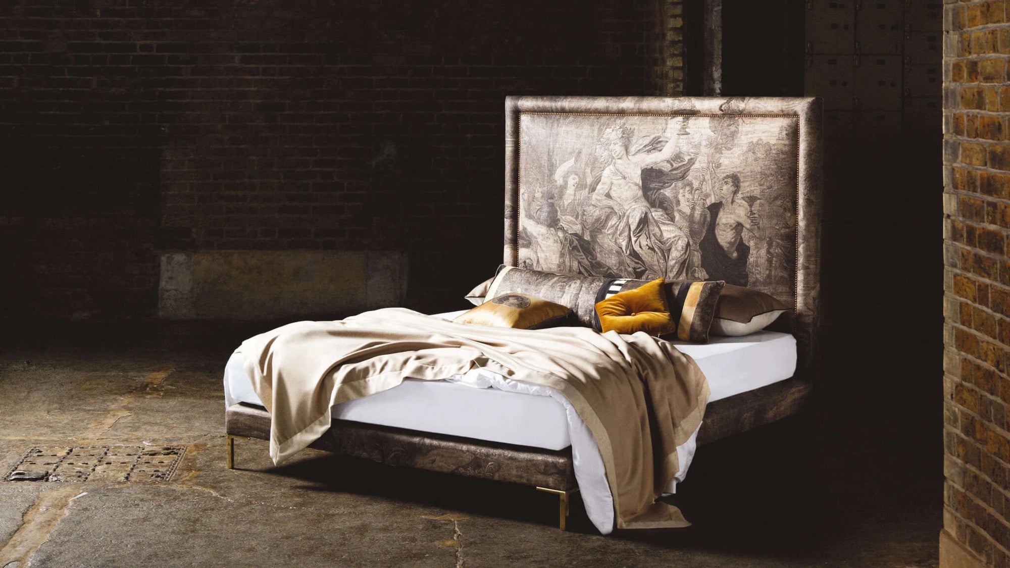 Angled view of the Savoir Felix bed fully dressed