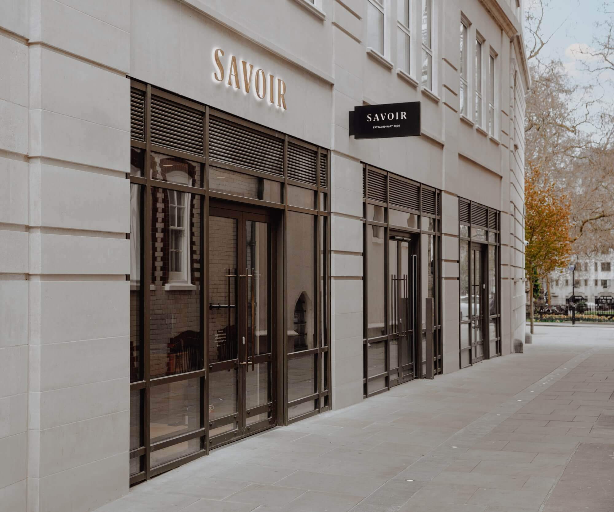 An exterior of Savoir's Mayfair showroom