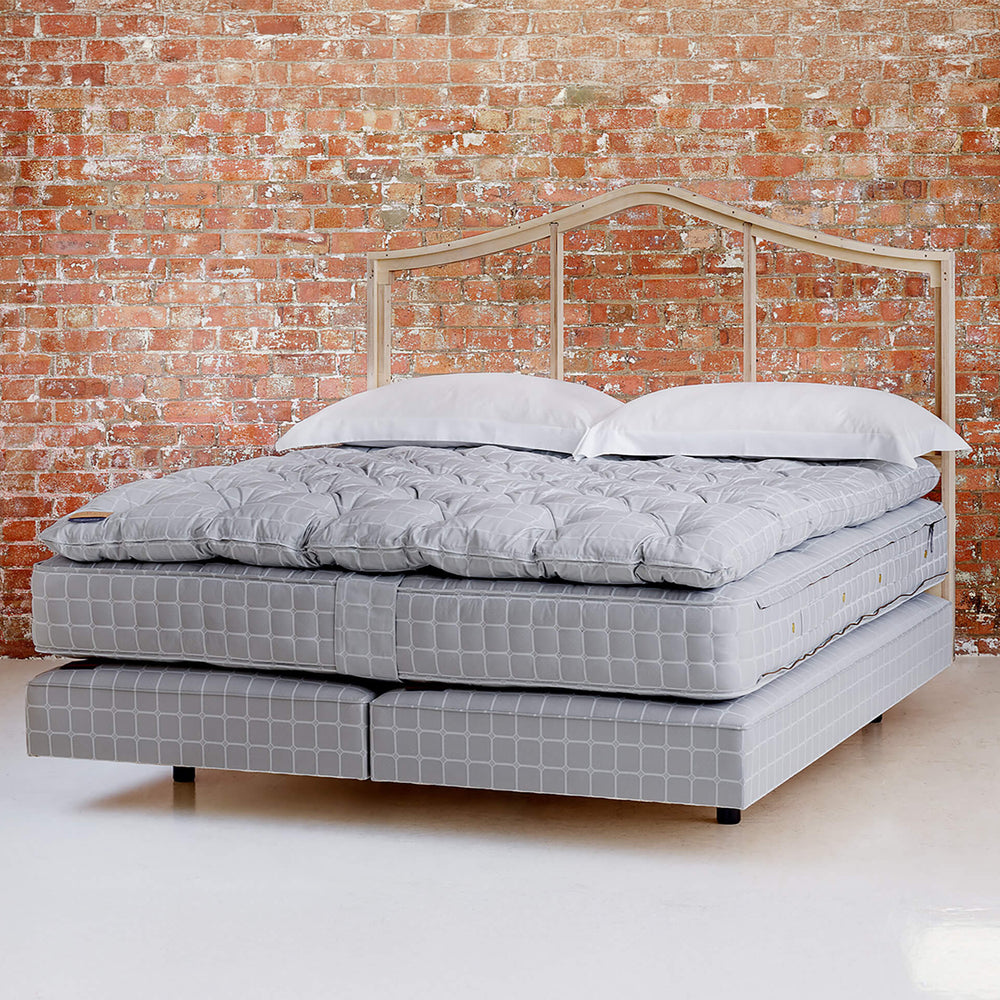 The No 3. bed set with a tripped back headboard and no bedding on to display the quality of our luxury bed frames