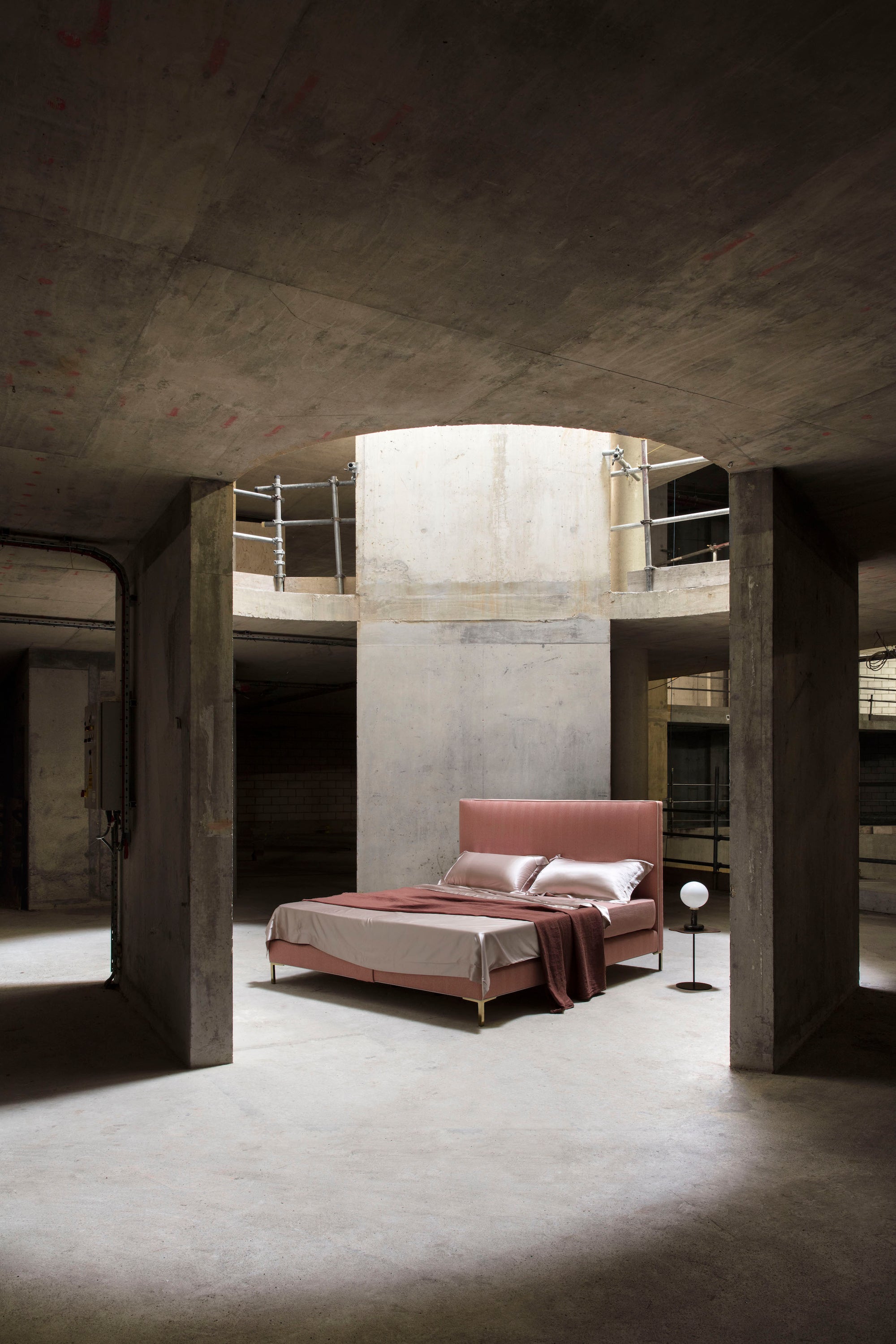 Harlech piped detail bed set in an industrial space