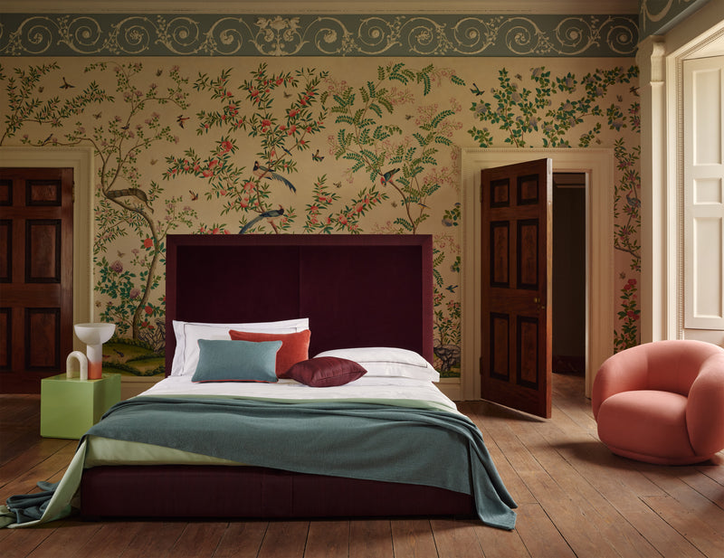 Savoir Max bed with capacious panels and rich textures