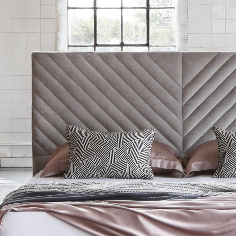 Close view of the Stella grey headboard