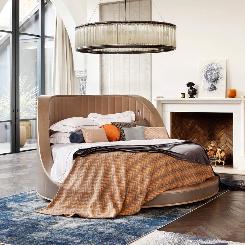 Savoir Three Sixty bed completely dressed with cushions