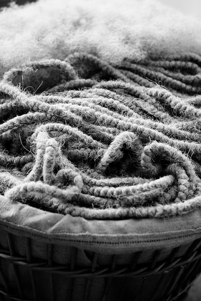 A basket of loose and coiled horse tail, the key ingredient in a Savoir mattress and topper, available in a range of sizes including custom California king sized bed.