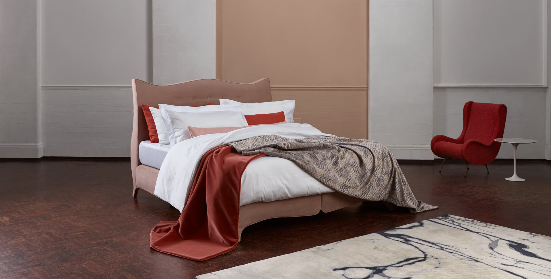 The Penelope bed dressed in The Dream bed linen range