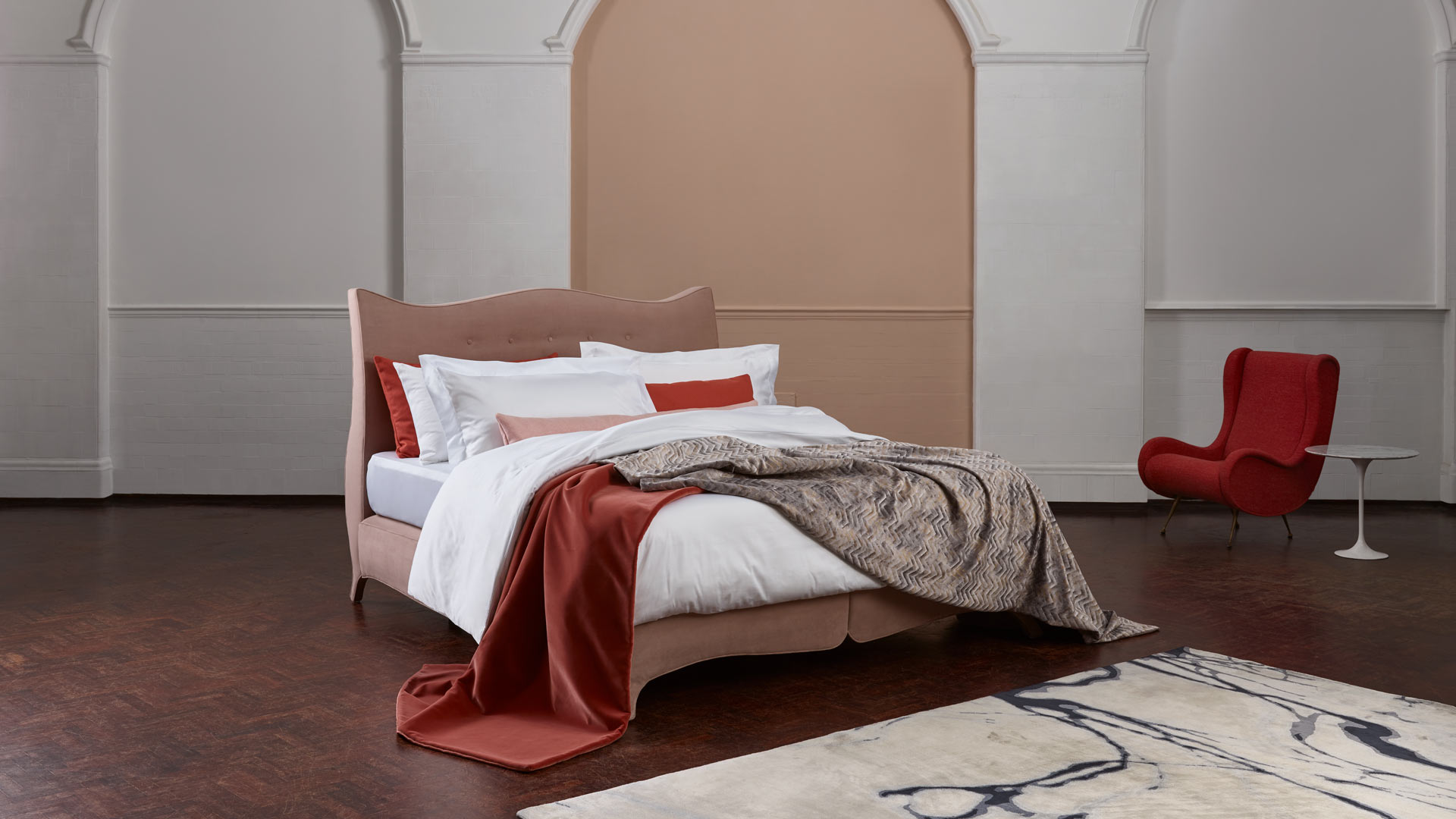 The Penelope bed dressed in The Dream bed linen range