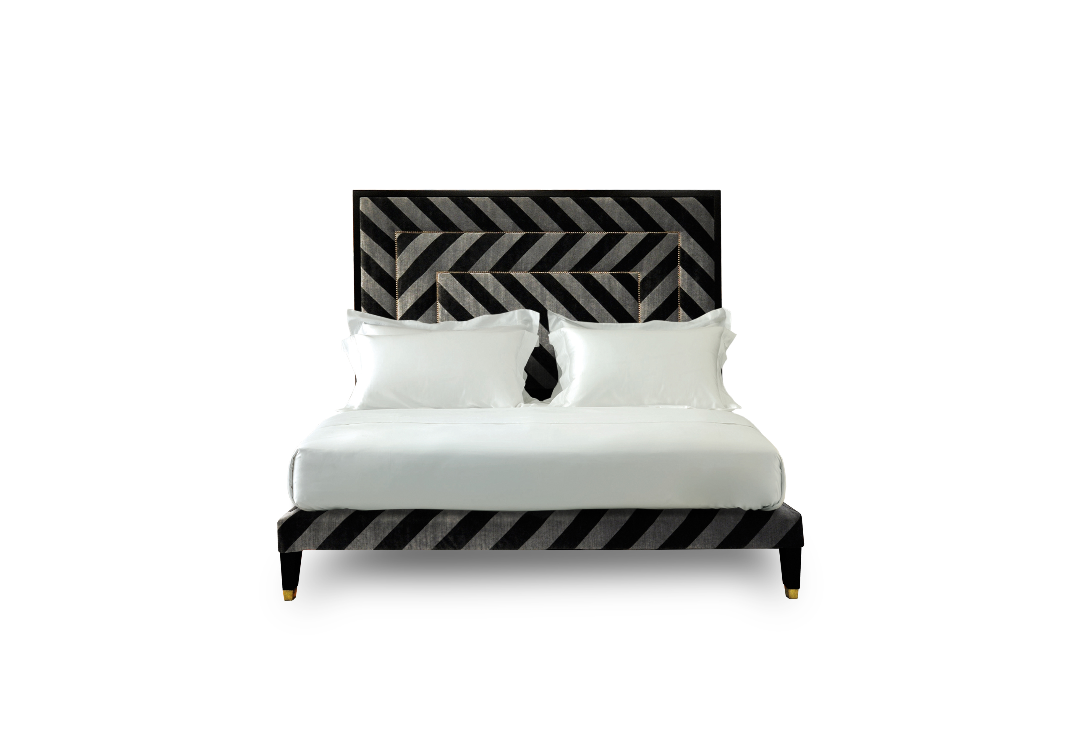 The Stripe bed in black and silver velvet