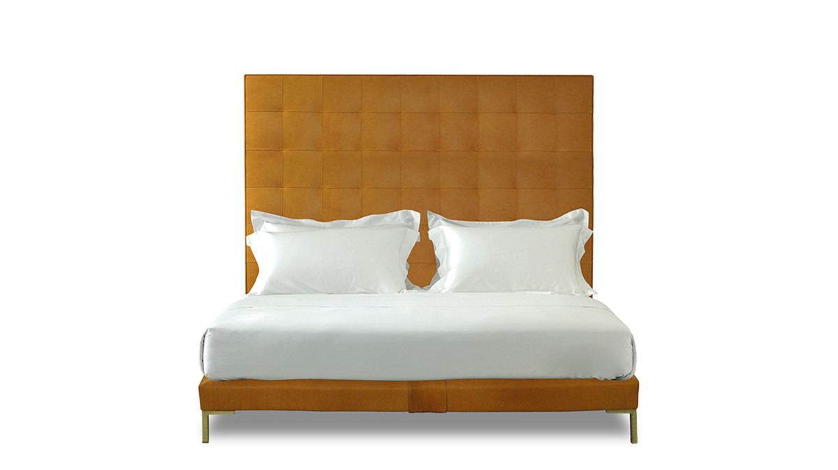 The Winston bed in tan leather