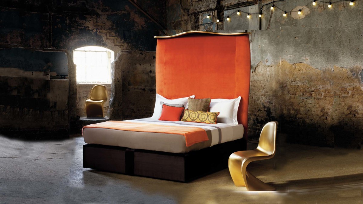 The Nicky bed in burnt orange velvet