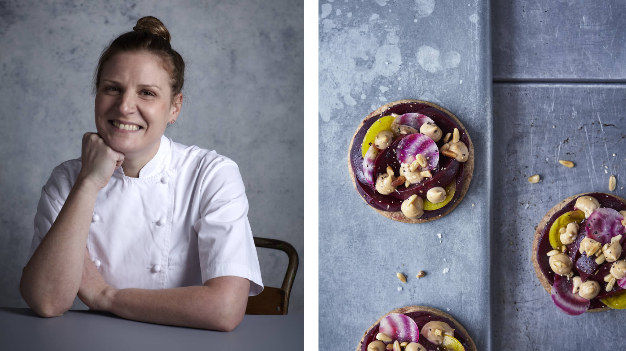 Chantelle Nicholson portrait and beetroot tarts