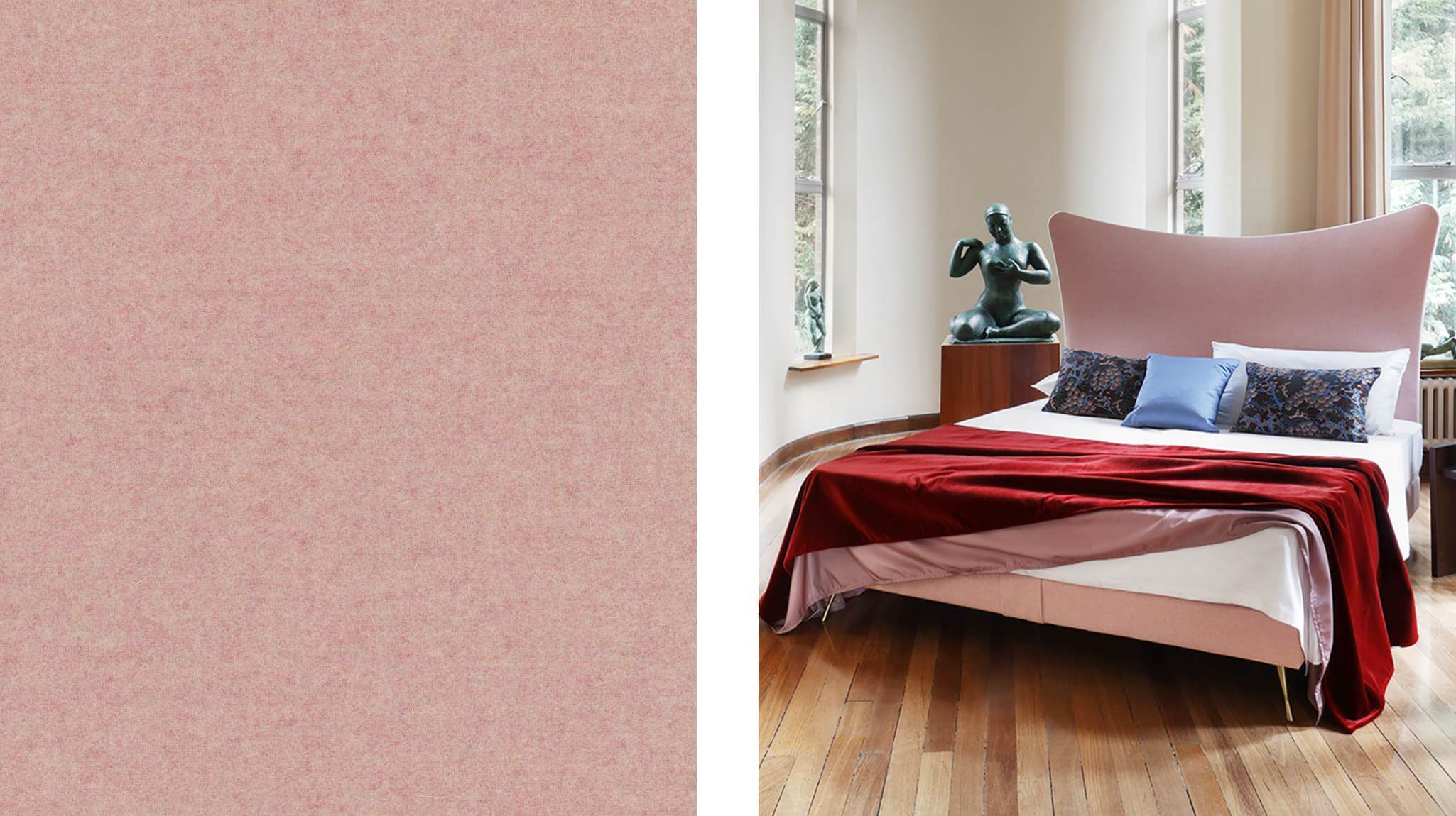 Amelia bed design in pink, textured wool