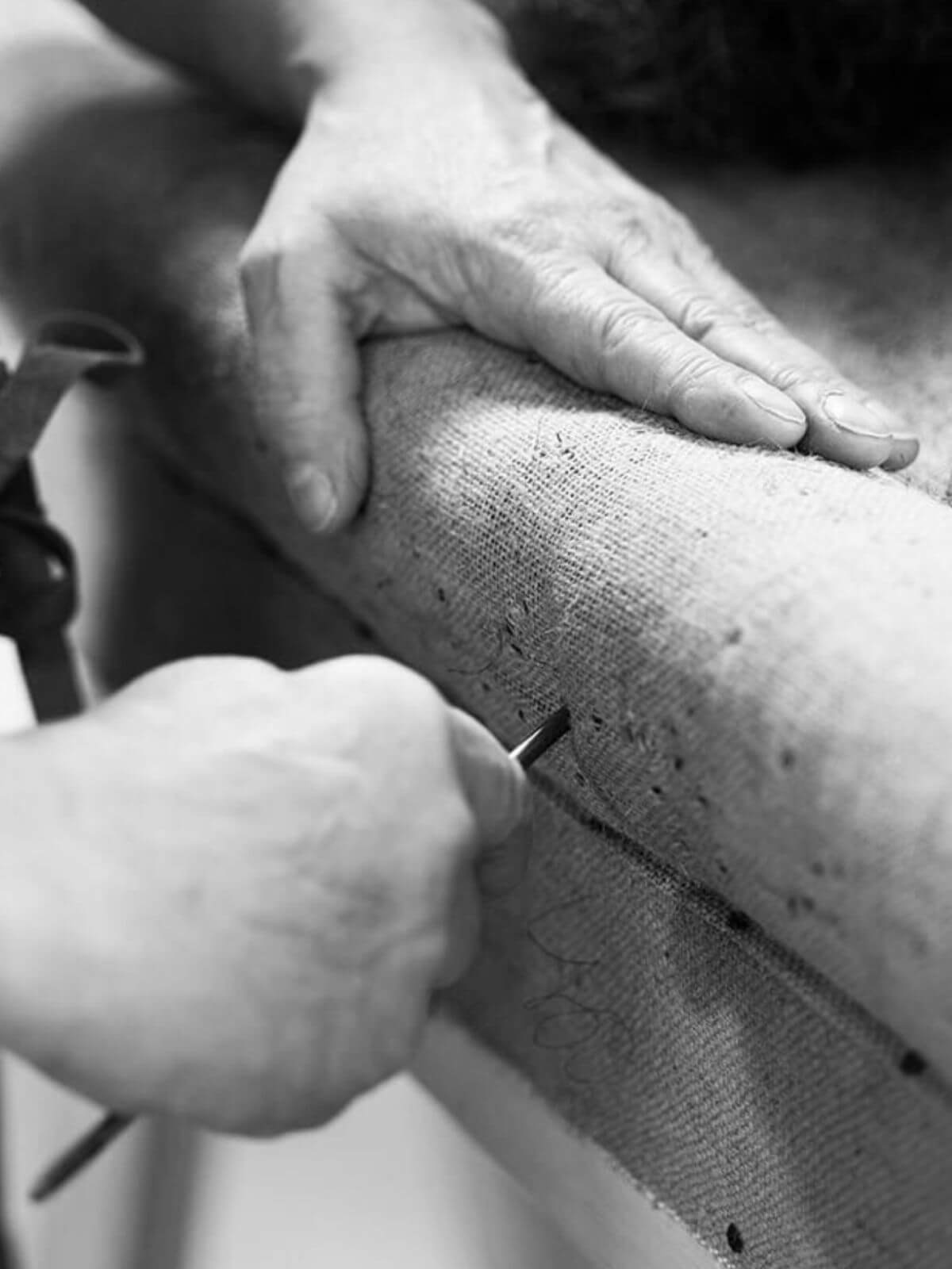 Detail of the Savoir box spring in the making, showcasing natural materials and time-honoured techniques