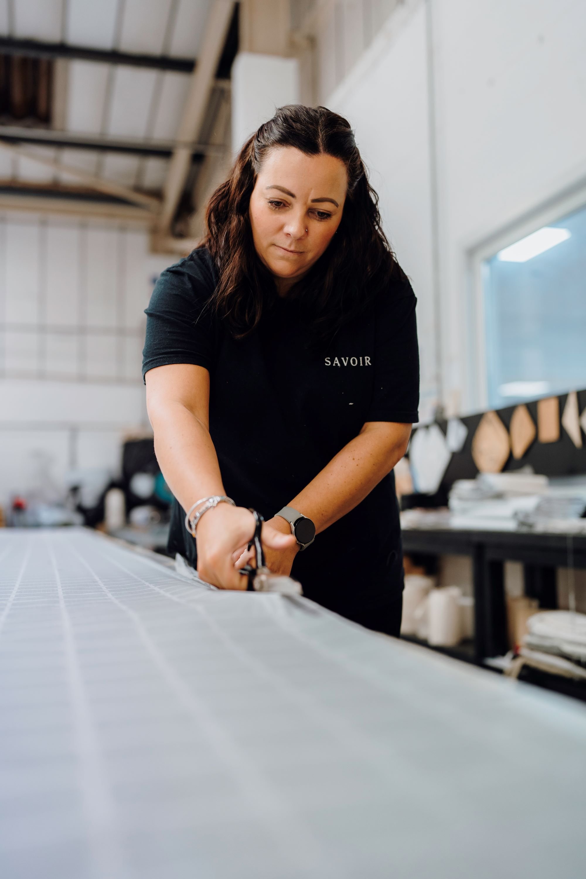 Savoir craftsman in Wales Bedworks in the cutting room.