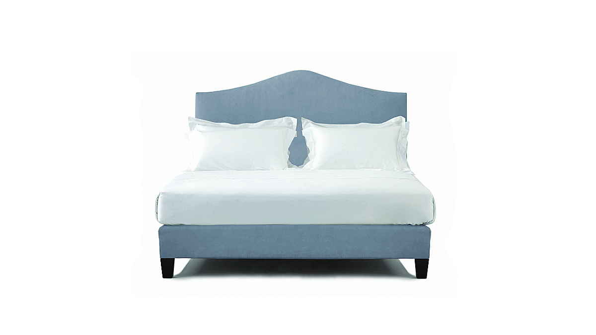 Image of the Alex headboard featuring all blue velvet upholstery.